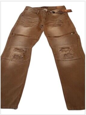 NWT Denim & Rivets Boys Size 14 Copper Distressed Moto Biker Streetwear Jeans